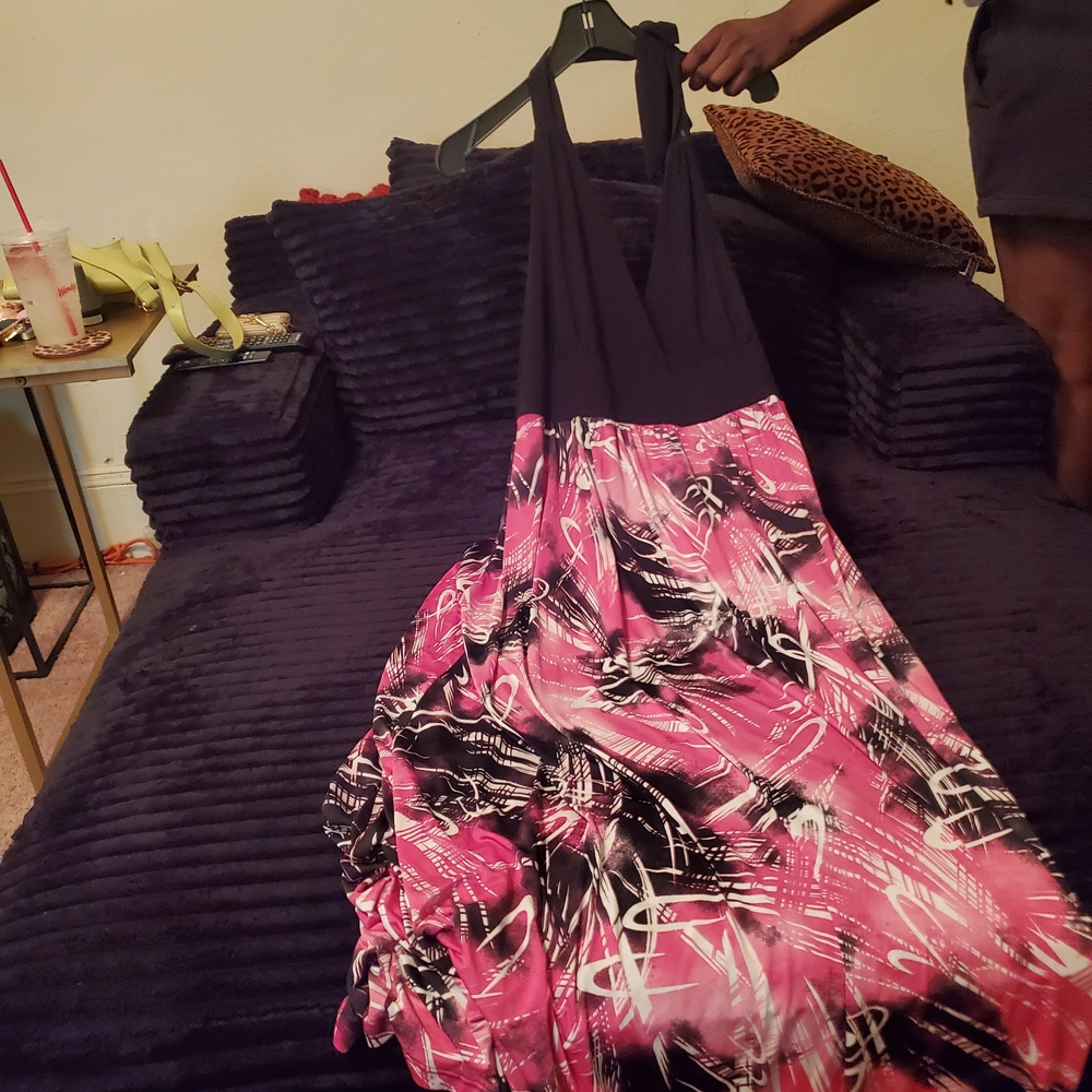 Pink and Black Halter Dress